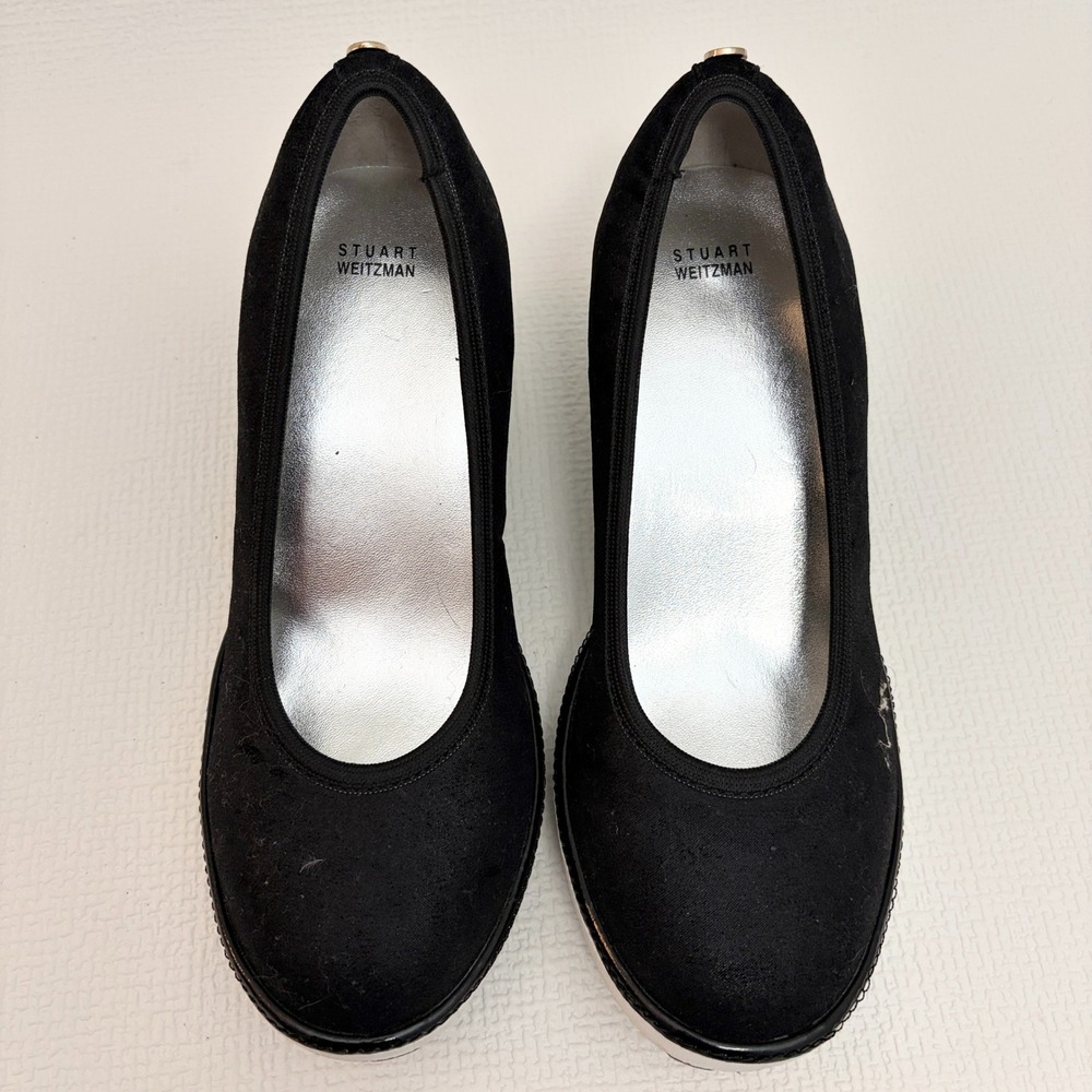 Stuart Weitzman Ariana Clare Wedge Pump Black Textile Size 3 US 34 EUR - Picture 6 of 11